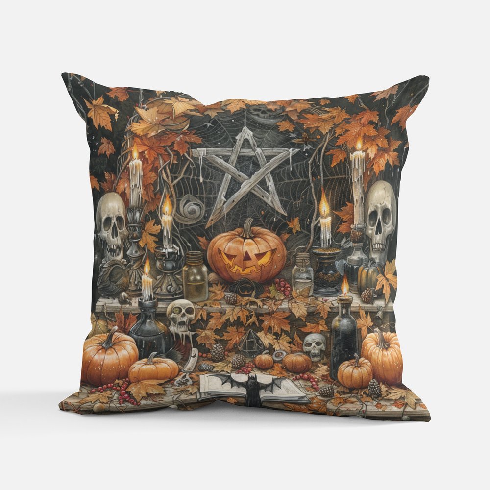 Samhain Pentagram & Pumpkins Cushion