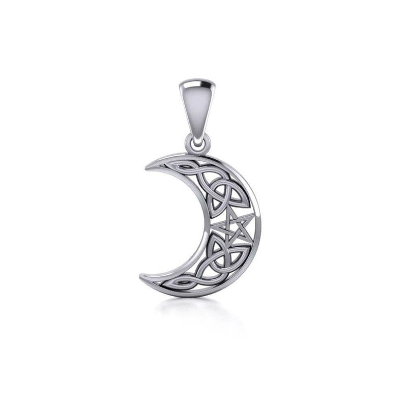 Celtic Knot Magick Moon With Tiny Pentacle Pendant (Sterling Silver)
