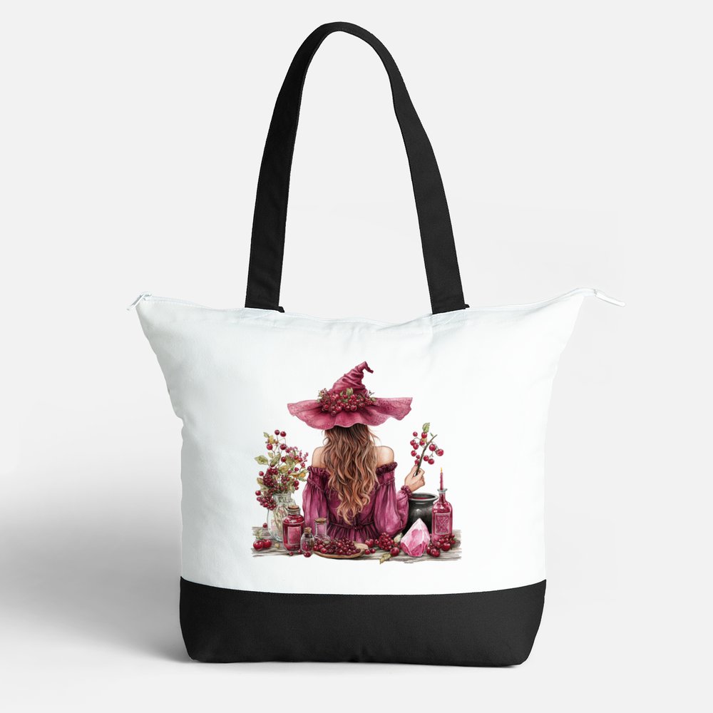 Cherry Witch Cotton Tote Bag