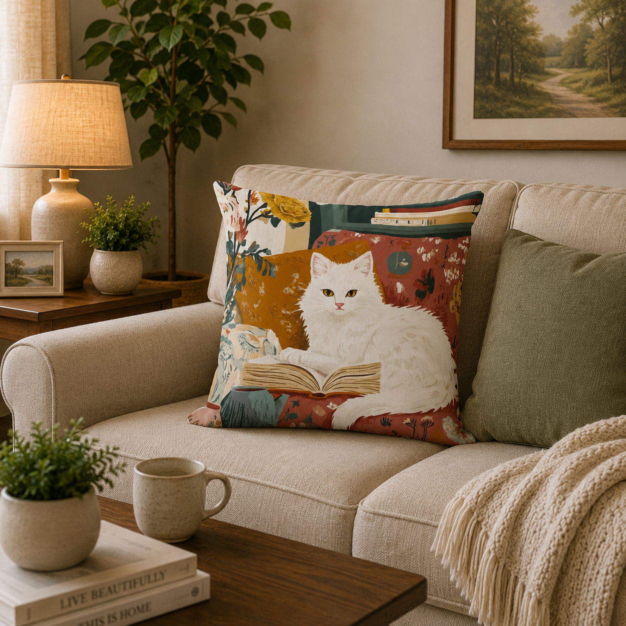 Cosy Cat White Cushion