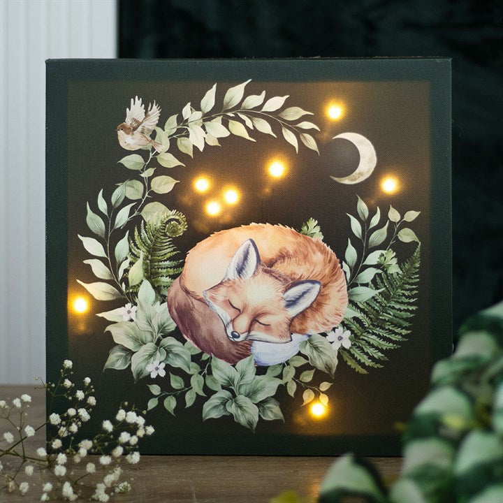 SLEEPING FOX LIGHT UP CANVAS PLAQUE