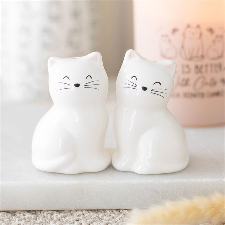 WHITE CAT SHAPED SALT AND PEPPER SHAKERS