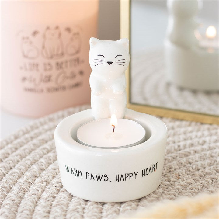 WARM PAWS, HAPPY HEART CAT TEALIGHT HOLDER