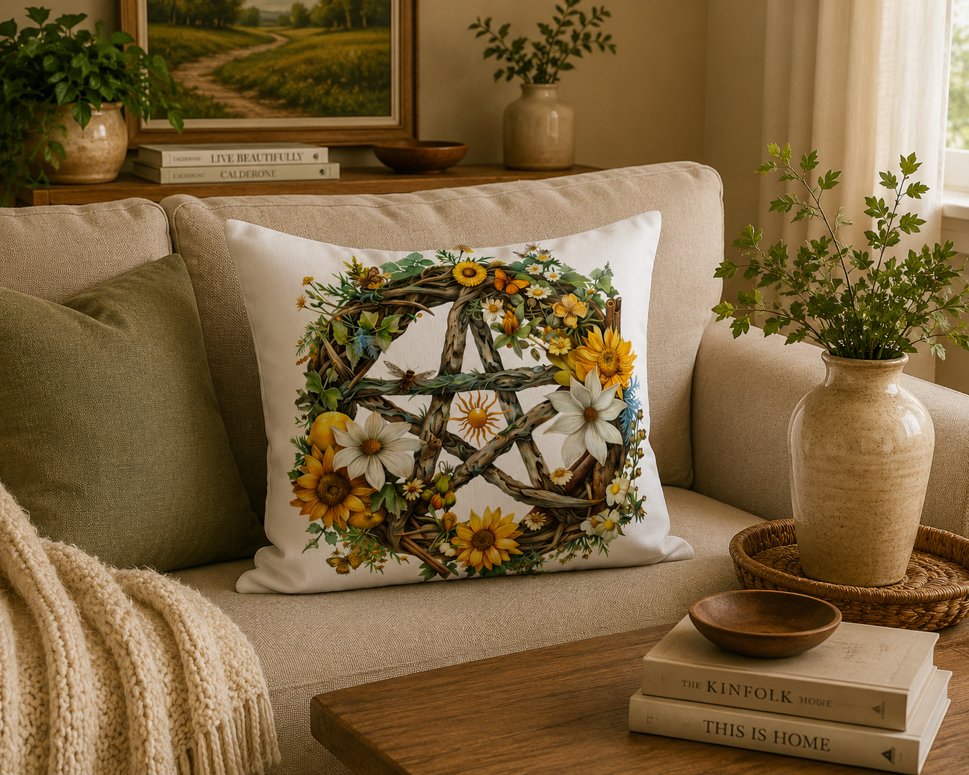 Summer Solstice (Litha) Pentagram Cushion