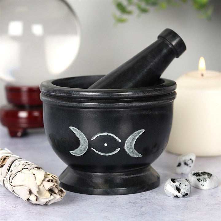 SOAP STONE TRIPLE MOON PESTLE AND MORTAR