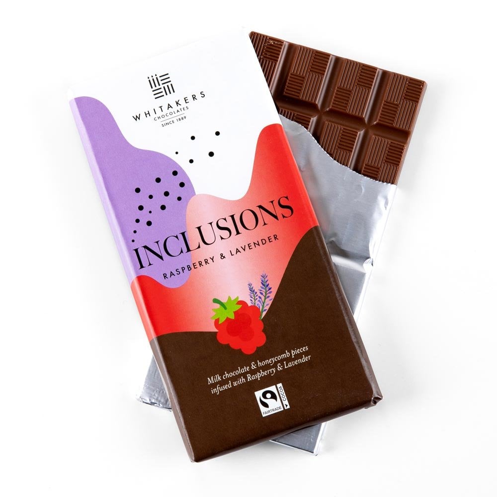 MILK CHOCOLATE RASPBERRY & LAVENDER INCLUSIONS BAR