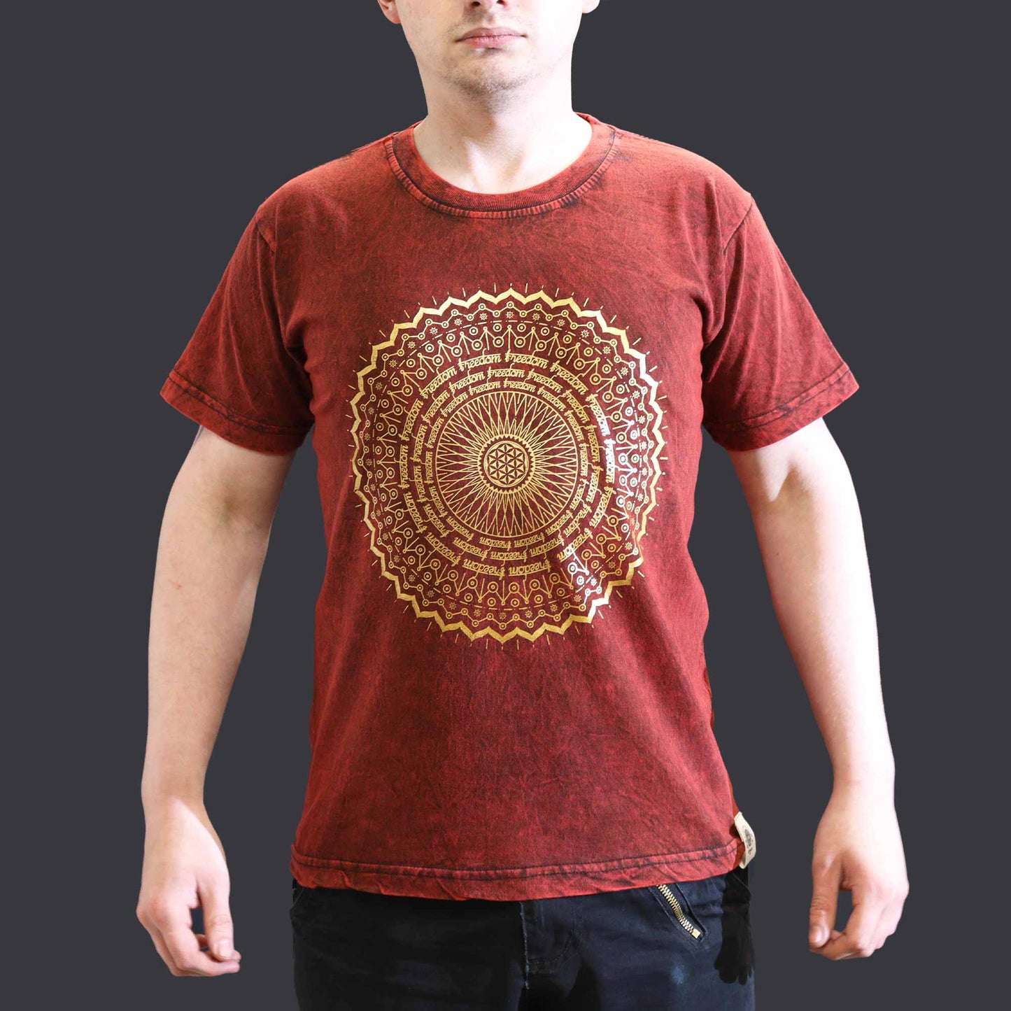 Stone Washed T-Shirt - Mandala - Maroon