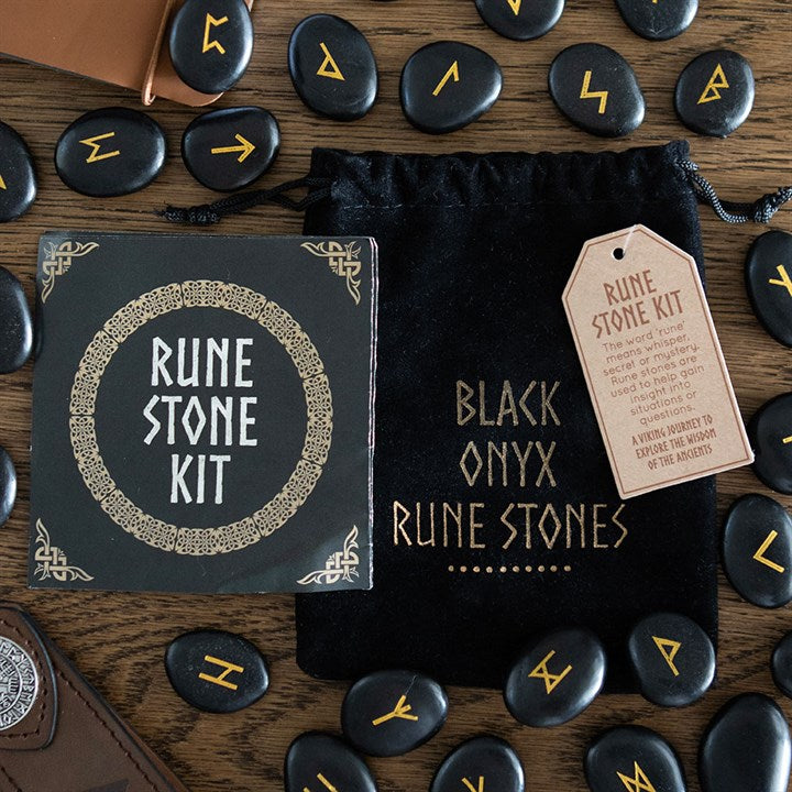 SET OF 25 BLACK ONYX VIKING RUNE STONES