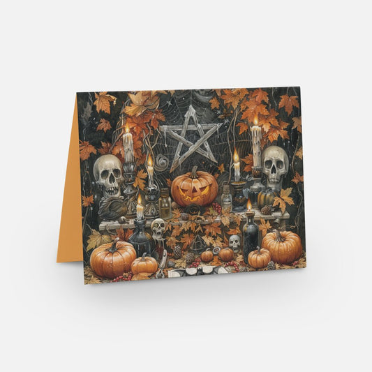 Samhain Pentagram & Pumpkins Card