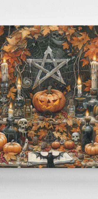 Samhain Pentagram & Pumpkins Canvas Print
