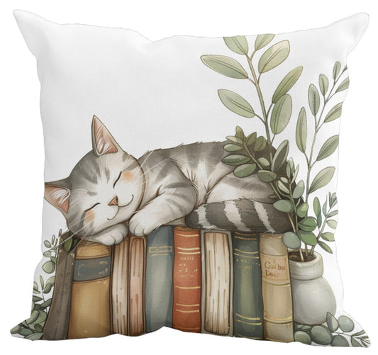 Book Lovers with Cat Cushion