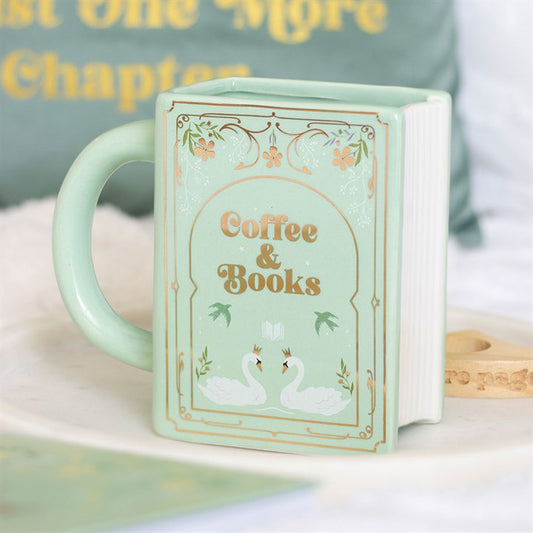 COFFEE AND BOOKS GREEN BOOK SHAPED MUG