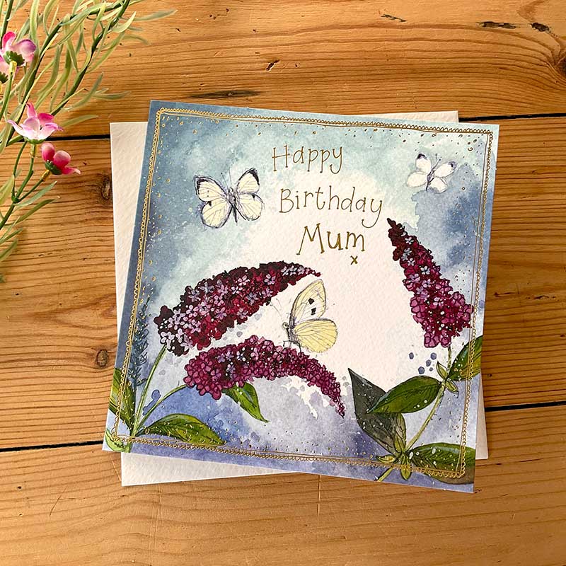 Card - Happy Birthday Mum Butterflies and Buddleia