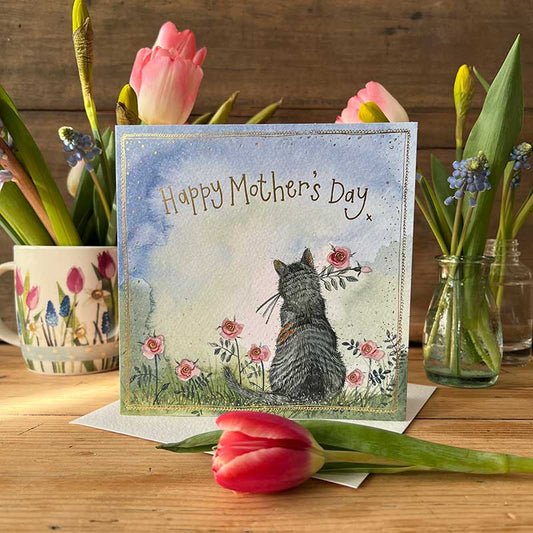 Card - Sunshine Cat and Flowers Mother's Day