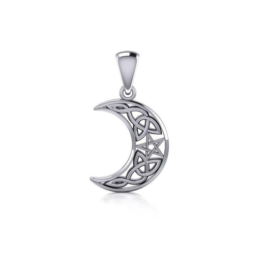 Celtic Knot Magick Moon With Tiny Pentacle Pendant (Sterling Silver)