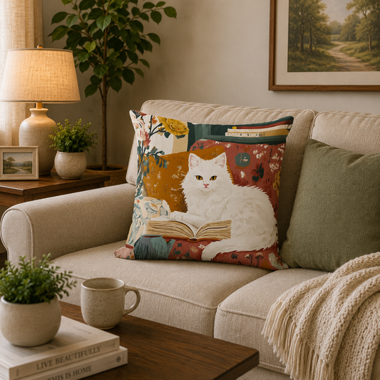 Cosy Cat White Cushion