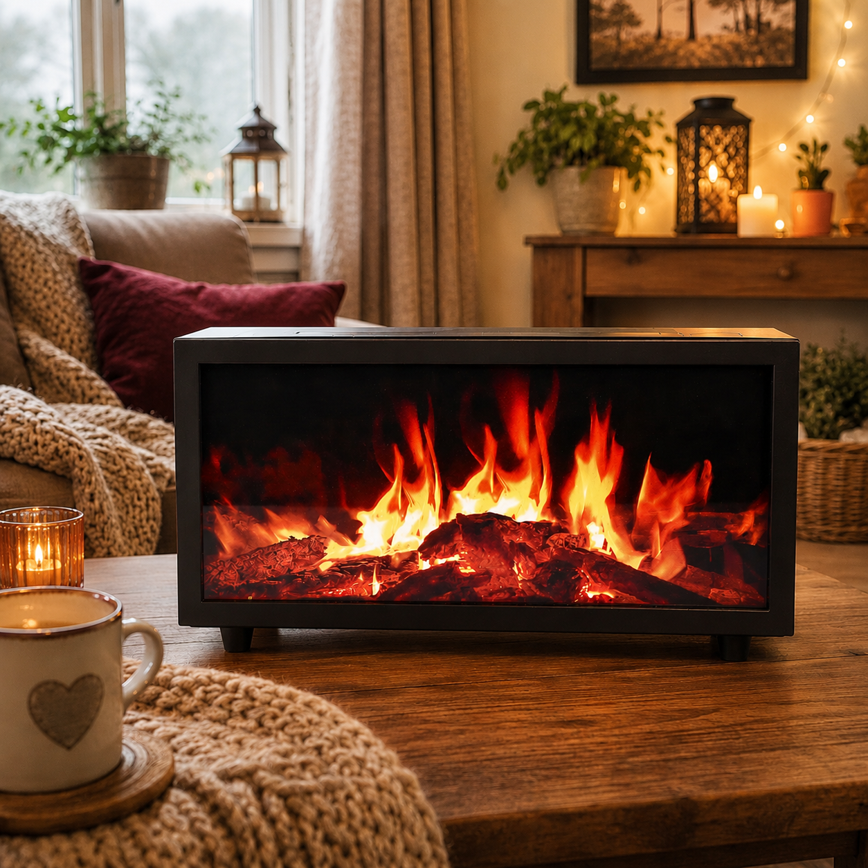 Flame Effect Aroma Diffuser with Birdsound - Black USB - Colour Change