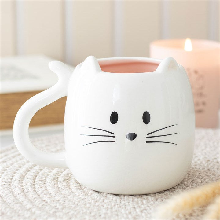WHITE CAT SHAPED MUG