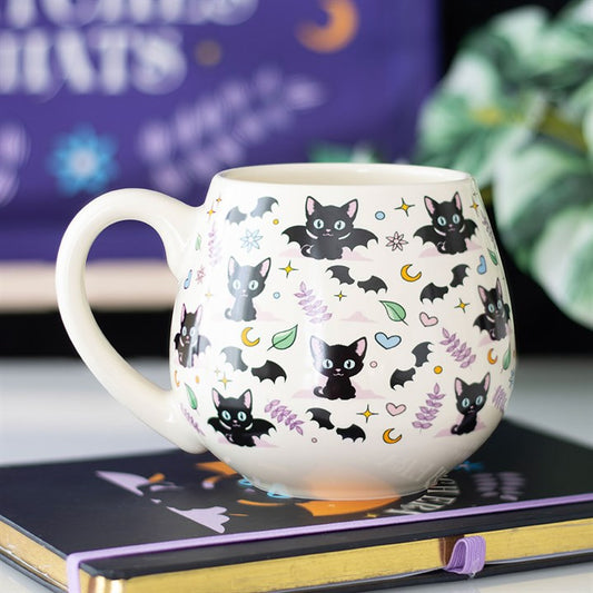 CUTE AND CREEPY CAT PRINT ROUNDED MUG