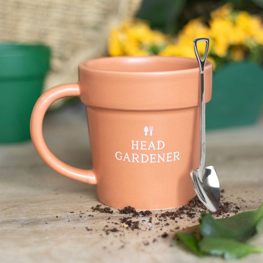 HEAD GARDENER CERAMIC PLANT POT MUG AND SPOON