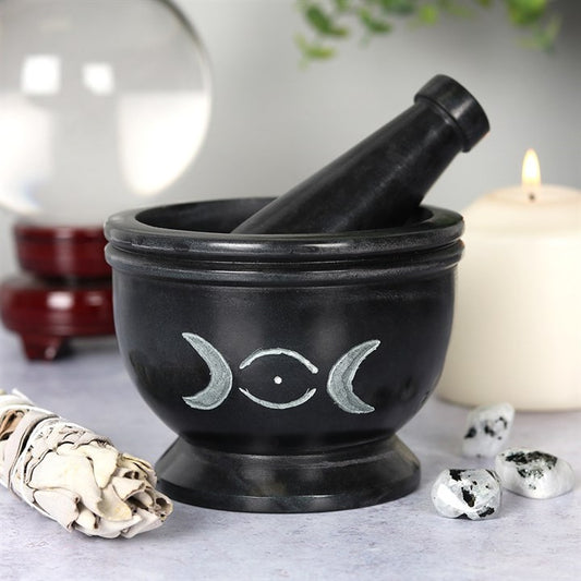 SOAP STONE TRIPLE MOON PESTLE AND MORTAR