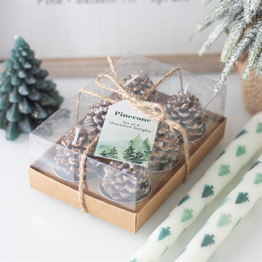 SET OF 6 PINECONE TEALIGHT CANDLES
