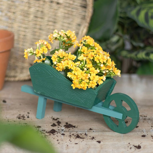 PLANTER - GREEN RESIN WHEELBARROW