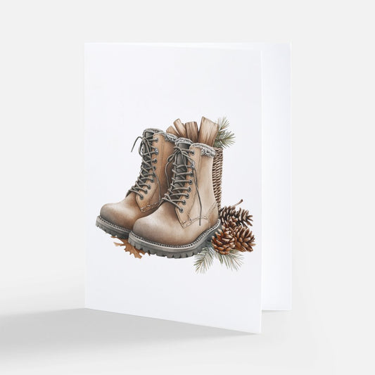 Rustic Christmas Boots Cards - Pack of 5