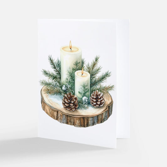 Rustic Christmas Candles Cards - Pack of 5