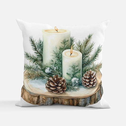 Rustic Christmas Candles Cushion