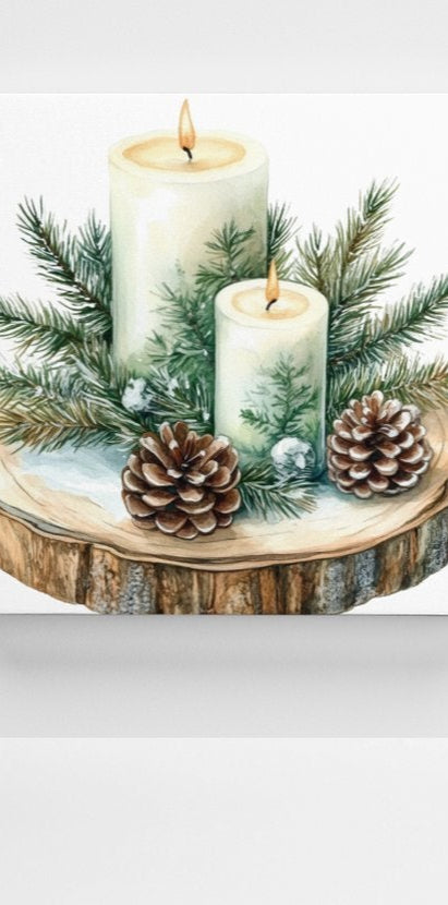 Rustic Christmas Candles Canvas Print