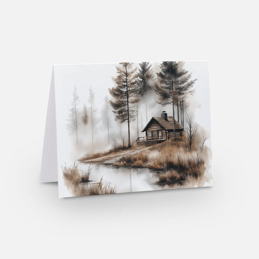 Rustic Christmas House Cards - Pack of 5