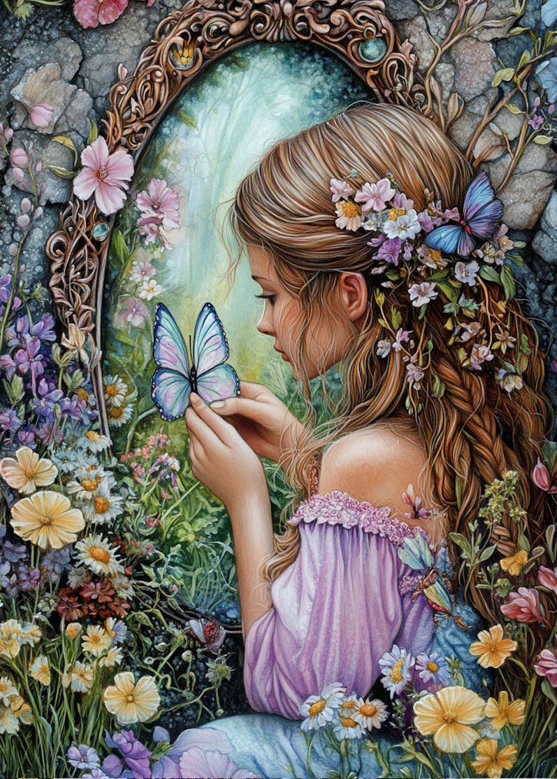 Spring Girl with Butterflies Card