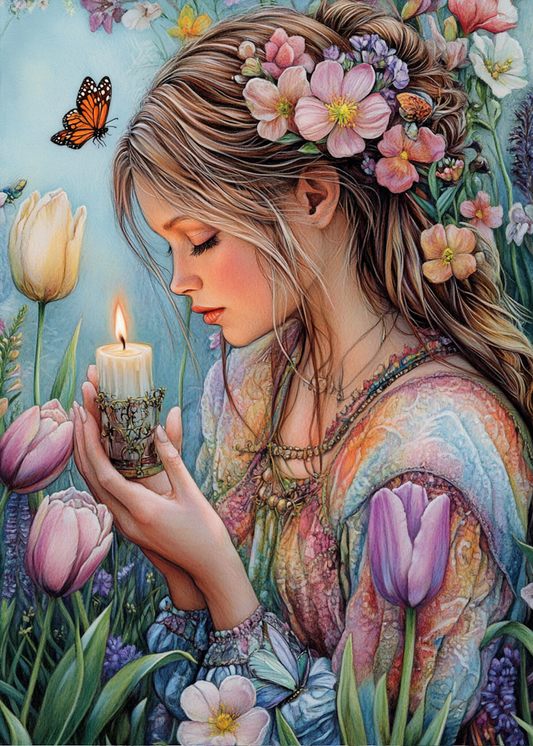 Spring Girl with candle Card