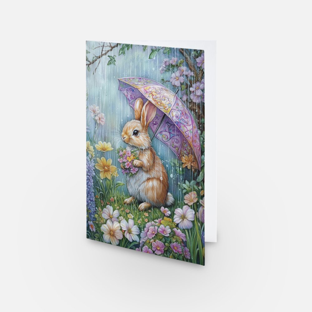 Spring Bunny with Brolly Card