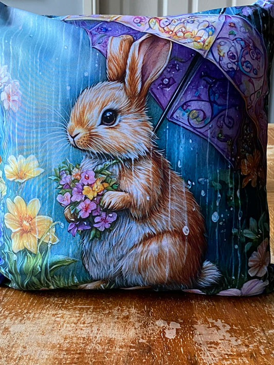 Spring Bunny with Brolly Cushion