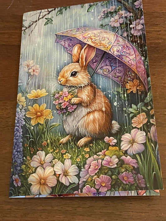 Spring Bunny with Brolly Card