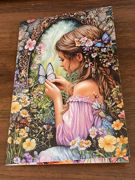 Spring Girl with Butterflies Card