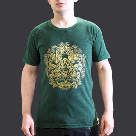 Stone Washed T-Shirt - Hamsa - Green