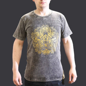 Stone Washed T-Shirt - Hamsa - Dark Grey