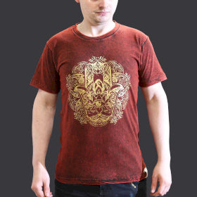 Stone Washed T-Shirt - Hamsa - Maroon
