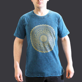 Stone Washed T-Shirt - Mandala - Blue