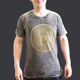 Stone Washed T-Shirt - Mandala - Dark Grey