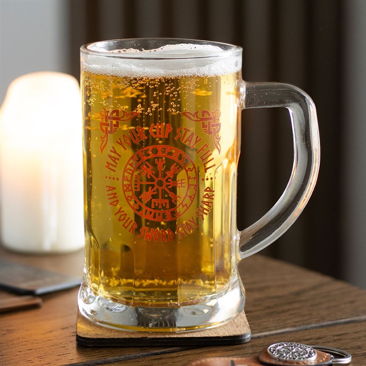 VIKING COMPASS GLASS BEER TANKARD WITH COASTER