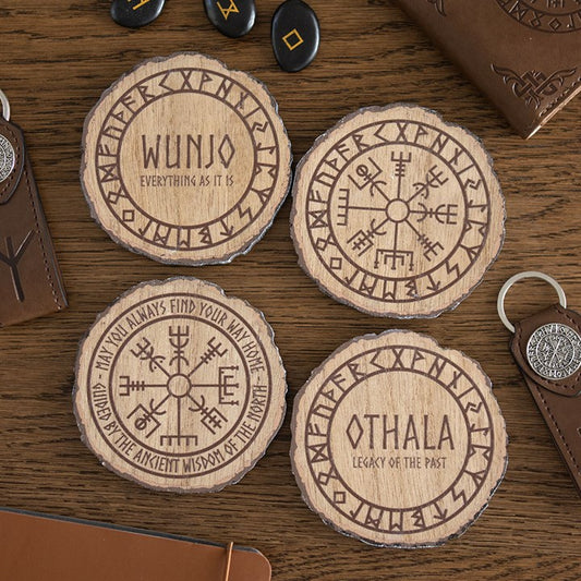 SET OF 4 NORSE MYTHOLOGY WOOD SLICE COASTERS