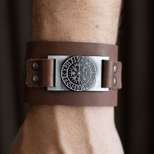 VIKING COMPASS LEATHER CUFF BRACELET