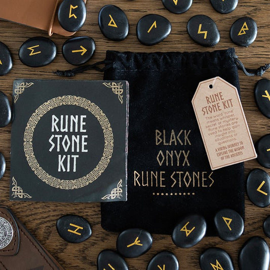 SET OF 25 BLACK ONYX VIKING RUNE STONES