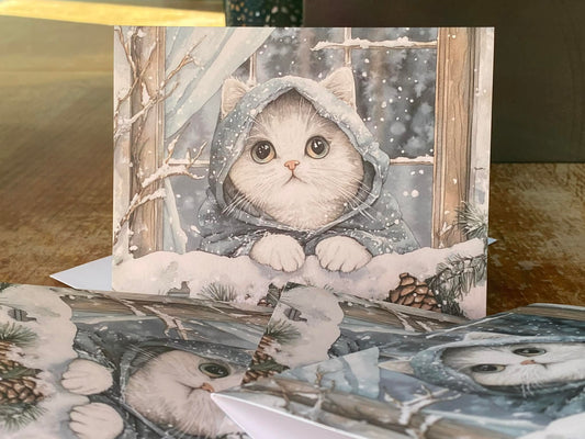 Winter Witch Cat Cards - Pack of 5