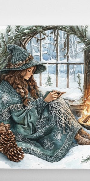 Winter Witch in window Canvas Print