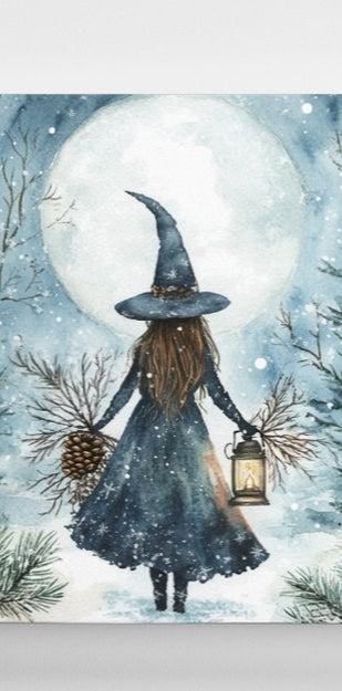 Winter Witch in Woods Canvas Print